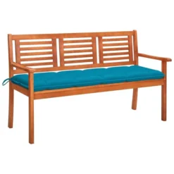 Banc De Jardin 3 Places Avec Coussin 150 Cm Bois D'eucalyptus 8
