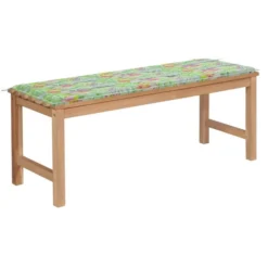 Banc De Jardin Et Coussin à Motif De Feuilles 120cm Teck Massif