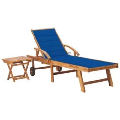 Chaise Longue Avec Table Et Coussin Bois De Teck Solide 8
