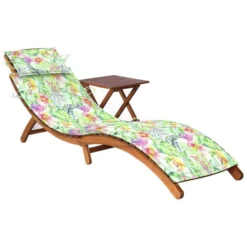 Chaise Longue De Jardin Avec Table Et Coussin Bois D'acacia 7