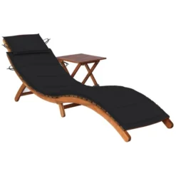 Chaise Longue De Jardin Avec Table Et Coussin Bois D'acacia 5