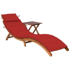 Chaise Longue De Jardin Avec Table Et Coussin Bois D'acacia 4