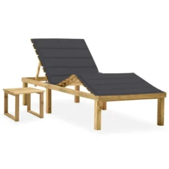 Chaise Longue De Jardin Avec Table Et Coussin Pin Imprégné 10