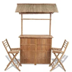 Comptoir De Bar Et 2 Tabourets Bambou Clair Kyca