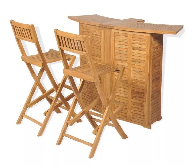 Comptoir De Bar Et 4 Chaises Hautes Teck Massif Clair Aqual