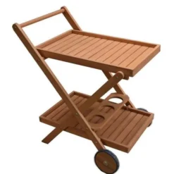 Desserte De Jardin A Roulettes En Bois D'eucalyptus FSC - 69 X 51 X 75 Cm - Avec Porte-bouteilles - RAUHA