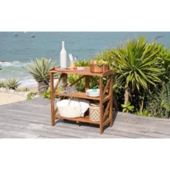 Desserte De Service Pliante En Acacia Avec Plateau - 40x82x84 Cm - Bois FSC - Couleur Bois Naturel