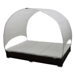 Produits populaires 13 Lit De Jardin Avec Toit Tissu Blanc Et Résine Marron Khoa