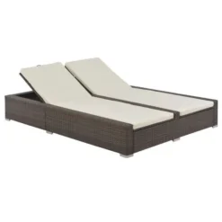 Produits populaires 15 Lit De Jardin Double Tissu Beige Et Résine Tressée Marron Luvi