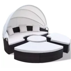 Produits populaires 9 Lit De Jardin Rond Avec Toit Résine Tressée Marron Velass