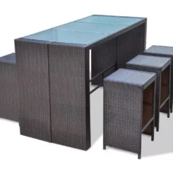 Table De Bar Rectangulaire Et 6 Tabourets De Jardin Résine Tressée Marron Boo -Jardin Essence Promos Magasin table de bar rectangulaire et 6 tabourets de jardin resine tressee marron boo 3666722577465 262890