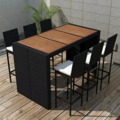 Jardin Essence Promos Magasin -Jardin Essence Promos Magasin table de bar rectangulaire et 6 tabourets de jardin resine tressee noir klark 8718475501855 332155
