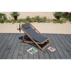 Transat En Eucalyptus Avec Assise En Polyester - Gris - MERI